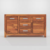 MoonWooden Sheesham Wood Sideboard Tv Cabinet for Living Room | Kitchen Storage Standing Movable Tv Unit Side Board Table with 3 Drawers, Door Cabinet & Shelf Storage Furniture for Home | Solid Wood